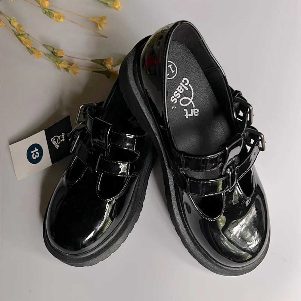 Art Class Eden Mary Jane Black Patent Dress Shoe Flats Faux Leather